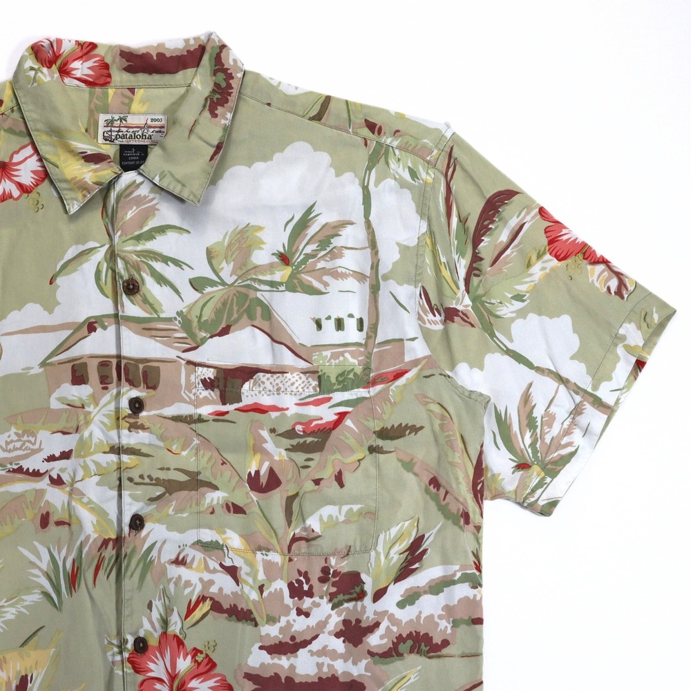 Patagonia Pataloha Shirt Mens L Green Floral 2003 Limited Edition Hawaiian